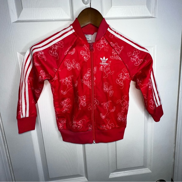 Adidas Red (Pinkish) Kids Zip-Up Jacket With White Stripes